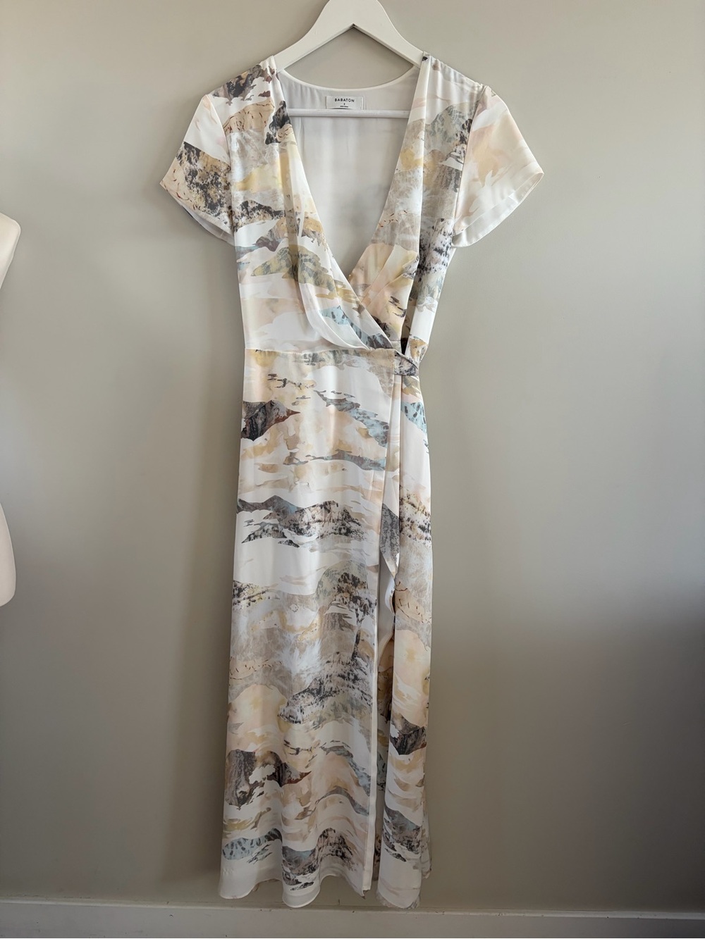 Babaton Cream Marble Wrap Maxi Dress